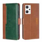 For OPPO Reno7 A JP Version Contrast Color Side Buckle Leather Phone Case(Light Brown+Green) - 1