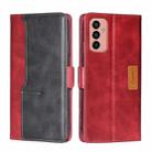 For Samsung Galaxy M13 Contrast Color Side Buckle Leather Phone Case(Red+Black) - 1