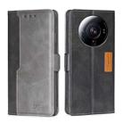 For Xiaomi 12S Ultra Contrast Color Side Buckle Leather Phone Case(Black+Grey) - 1