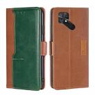 For Xiaomi Poco C40 Contrast Color Side Buckle Leather Phone Case(Light Brown+Green) - 1