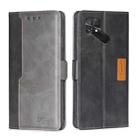 For Xiaomi Poco C40 Contrast Color Side Buckle Leather Phone Case(Black+Grey) - 1
