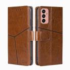 For Samsung Galaxy M13 Geometric Stitching Horizontal Flip Leather Phone Case(Light Brown) - 1