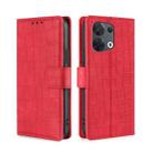 For OPPO Reno8 5G Skin Feel Crocodile Magnetic Clasp Leather Phone Case(Red) - 1