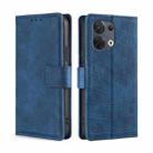 For OPPO Reno8 5G Skin Feel Crocodile Magnetic Clasp Leather Phone Case(Blue) - 1