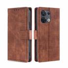 For OPPO Reno8 5G Skin Feel Crocodile Magnetic Clasp Leather Phone Case(Brown) - 1