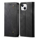 For iPhone 14 Denim Texture Casual Style Leather Phone Case (Black) - 1