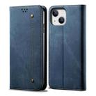 For iPhone 14 Denim Texture Casual Style Leather Phone Case (Blue) - 1