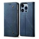 For iPhone 14 Pro Denim Texture Casual Style Leather Phone Case(Blue) - 1