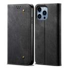 For iPhone 14 Pro Max Denim Texture Casual Style Leather Phone Case(Black) - 1