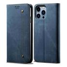 For iPhone 14 Pro Max Denim Texture Casual Style Leather Phone Case(Blue) - 1