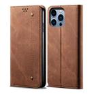 For iPhone 14 Pro Max Denim Texture Casual Style Leather Phone Case(Brown) - 1