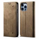 For iPhone 14 Pro Max Denim Texture Casual Style Leather Phone Case(Khaki) - 1