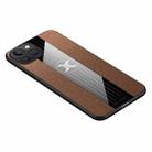 For iPhone 14 Plus XINLI Stitching Cloth Textue TPU Phone Case (Brown) - 1