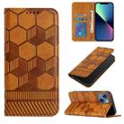 For iPhone 14 Plus Football Texture Magnetic Leather Flip Phone Case (Khaki) - 1