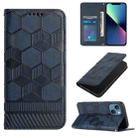 For iPhone 14 Plus Football Texture Magnetic Leather Flip Phone Case (Dark Blue) - 1