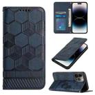 For iPhone 14 Pro Football Texture Magnetic Leather Flip Phone Case(Dark Blue) - 1