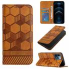 For iPhone 12 Pro Max Football Texture Magnetic Leather Flip Phone Case(Khaki) - 1