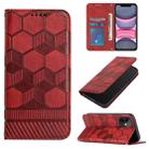 For iPhone 11 Football Texture Magnetic Leather Flip Phone Case (Red) - 1