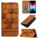 For iPhone SE 2022 / SE 2020 / 8 / 7 Football Texture Magnetic Leather Flip Phone Case(Khaki) - 1