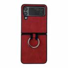 For Samsung Galaxy Z Flip4 Two-color Cowhide Texture Protective Phone Case with Ring Buckle(Red) - 1