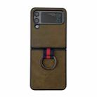 For Samsung Galaxy Z Flip4 Two-color Cowhide Texture Protective Phone Case with Ring Buckle(Green) - 1