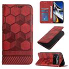 For Xiaomi Poco M4 Pro 5G Football Texture Magnetic Leather Flip Phone Case(Red) - 1