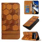 For Xiaomi Poco M4 Pro 5G Football Texture Magnetic Leather Flip Phone Case(Khaki) - 1