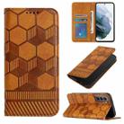 For Samsung Galaxy S21 5G Football Texture Magnetic Leather Flip Phone Case(Khaki) - 1