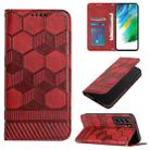 For Samsung Galaxy S21 FE Football Texture Magnetic Leather Flip Phone Case(Red) - 1