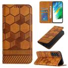For Samsung Galaxy S21 FE Football Texture Magnetic Leather Flip Phone Case(Khaki) - 1