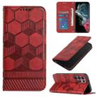 For Samsung Galaxy S22 Ultra 5G Football Texture Magnetic Leather Flip Phone Case(Red) - 1