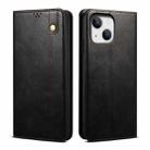 For iPhone 14 Simple Wax Crazy Horse Texture Horizontal Flip Leather Case (Black) - 1