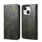 For iPhone 14 Plus Simple Wax Crazy Horse Texture Horizontal Flip Leather Case (Dark Green) - 1