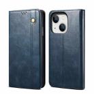 For iPhone 14 Plus Simple Wax Crazy Horse Texture Horizontal Flip Leather Case (Navy Blue) - 1