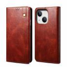 For iPhone 14 Plus Simple Wax Crazy Horse Texture Horizontal Flip Leather Case (Brown) - 1