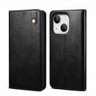 For iPhone 14 Plus Simple Wax Crazy Horse Texture Horizontal Flip Leather Case (Black) - 1