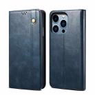 For iPhone 14 Pro Simple Wax Crazy Horse Texture Horizontal Flip Leather Case(Navy Blue) - 1