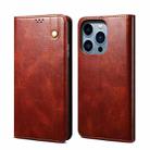 For iPhone 14 Pro Simple Wax Crazy Horse Texture Horizontal Flip Leather Case(Brown) - 1