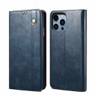 For iPhone 14 Pro Max Simple Wax Crazy Horse Texture Horizontal Flip Leather Case (Navy Blue) - 1