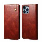 For iPhone 14 Pro Max Simple Wax Crazy Horse Texture Horizontal Flip Leather Case (Brown) - 1