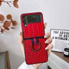For Samsung Galaxy Z Flip4 Crocodile Texture Genuine Leather Phone Case with Ring(Red) - 1