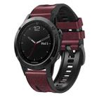 For Garmin Fenix 7X Silicone + Leather Quick Release Watch Band(Wine Red) - 1