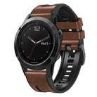 For Garmin Fenix 7X Silicone + Leather Quick Release Watch Band(Brown) - 1