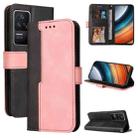 For Xiaomi Redmi K40S / Poco F4 Stitching-color Leather Phone Case(Pink) - 1