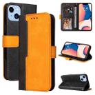 For iPhone 14 Plus Stitching-color Leather Phone Case (Orange) - 1