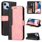 For iPhone 14 Plus Stitching-color Leather Phone Case (Pink) - 1