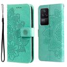 For Xiaomi Redmi K40S / Poco F4 7-petal Flowers Embossing Leather Case(Green) - 1