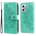 For Xiaomi Redmi Note 11T Pro/Poco X4 GT 7-petal Flowers Embossing Leather Case(Green) - 1