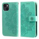 For iPhone 14 7-petal Flowers Embossing Leather Case (Green) - 1