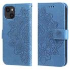 For iPhone 14 7-petal Flowers Embossing Leather Case (Blue) - 1